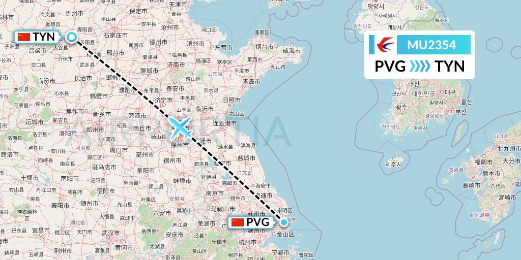 MU2354 China Eastern Airlines Flight Map: Shanghai to Taiyuan