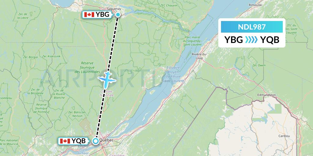 NDL987 Chrono Aviation Flight Map: Saguenay to Quebec