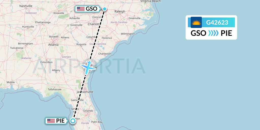 G42623 Allegiant Air Flight Map: Greensboro to St. Petersburg