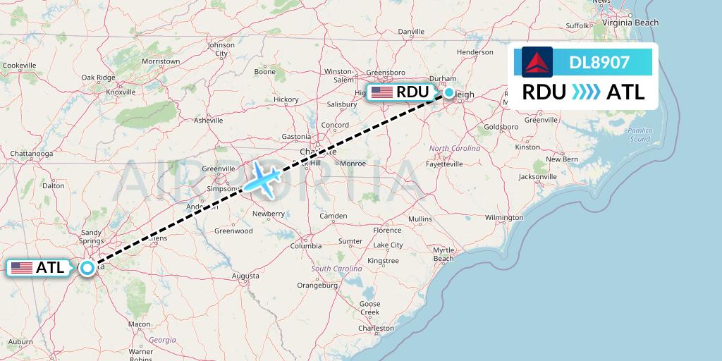 DL8907 Delta Air Lines Flight Map: Raleigh-Durham to Atlanta