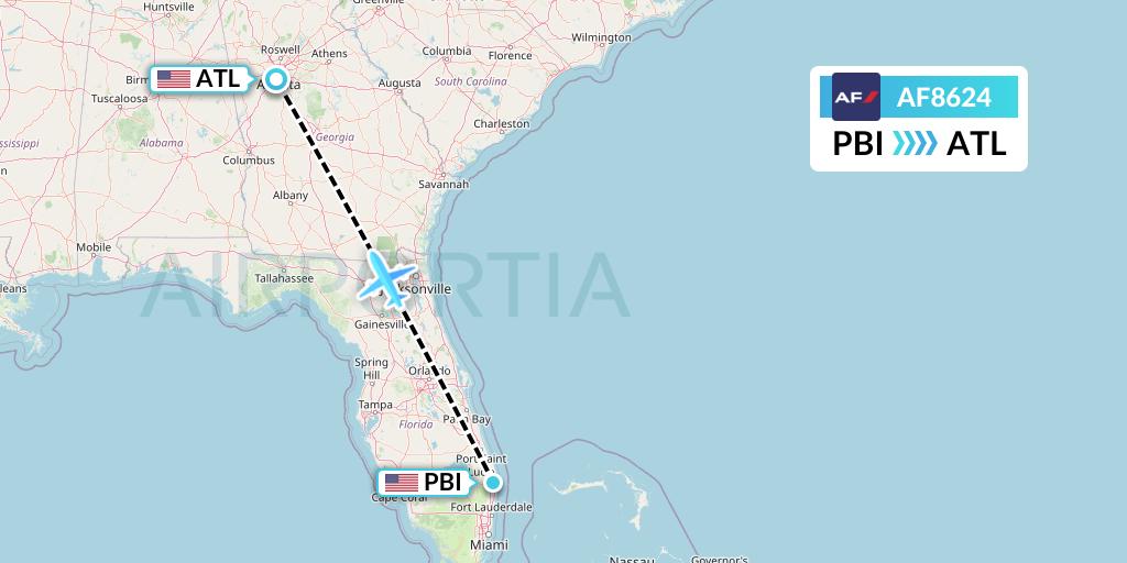 AF8624 Air France Flight Map: West Palm Beach to Atlanta