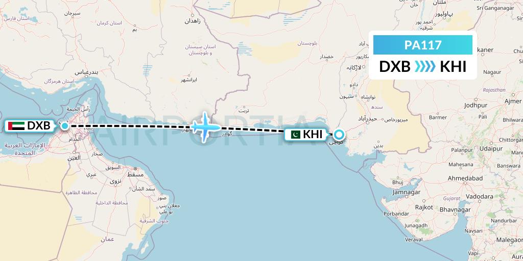 PA117 AirBlue Flight Map: Dubai to Karachi