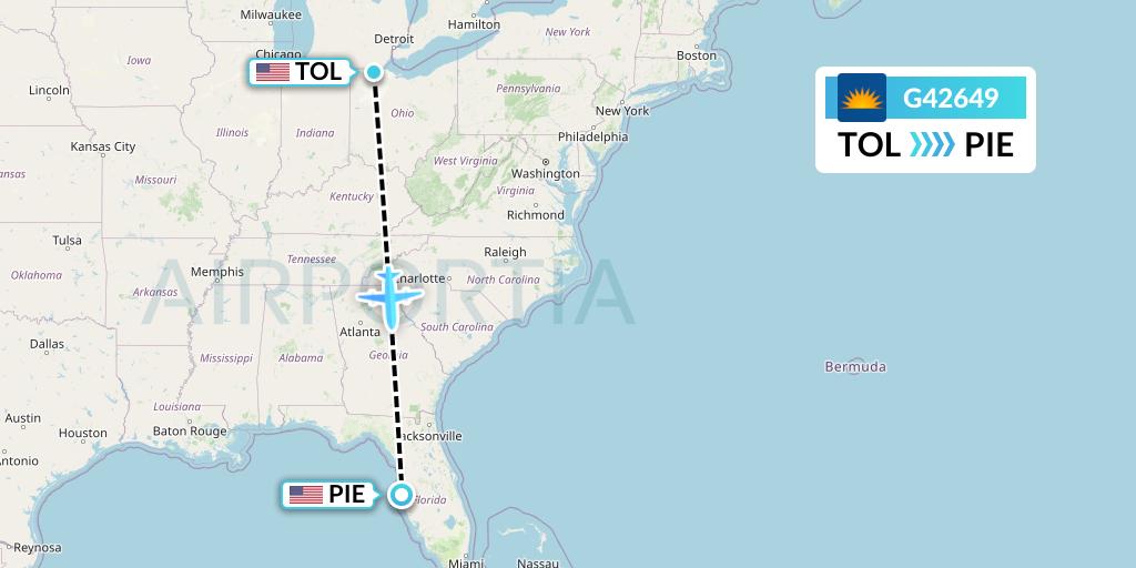 G42649 Allegiant Air Flight Map: Toledo to St. Petersburg