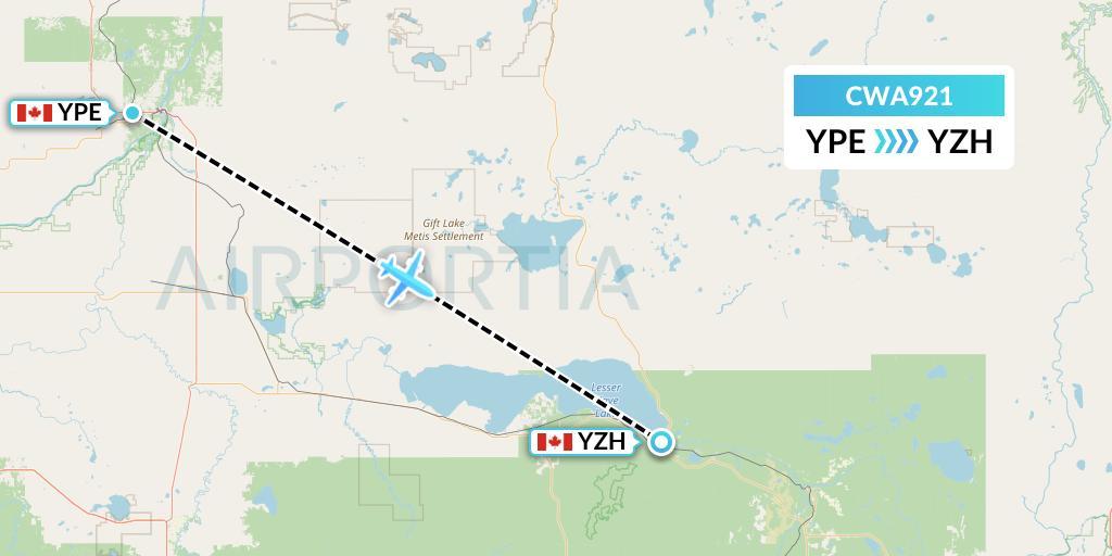 CWA921 Can West Corporate Air Charters Ltd. Flight Map: Peace River to Slave Lake