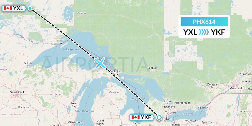 PHX614 SkyCare Flight Map: Sioux Lookout to Waterloo