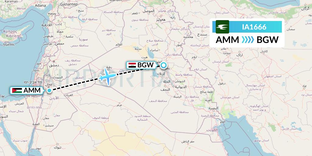 IA1666 Iraqi Airways Flight Map: Amman to Baghdad
