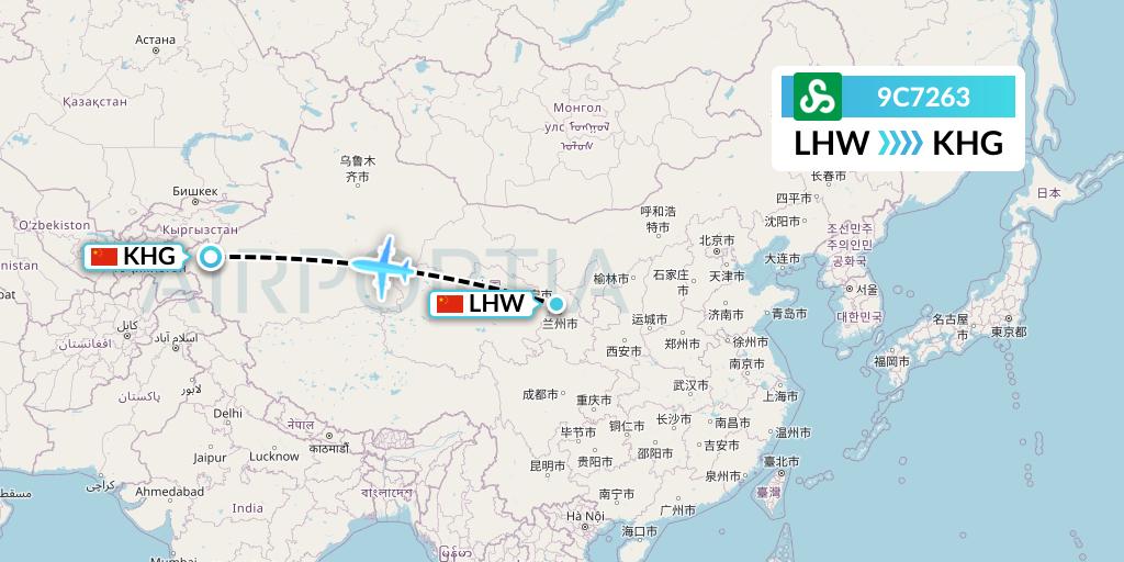9C7263 Spring Airlines Flight Map: Lanzhou to Kashgar