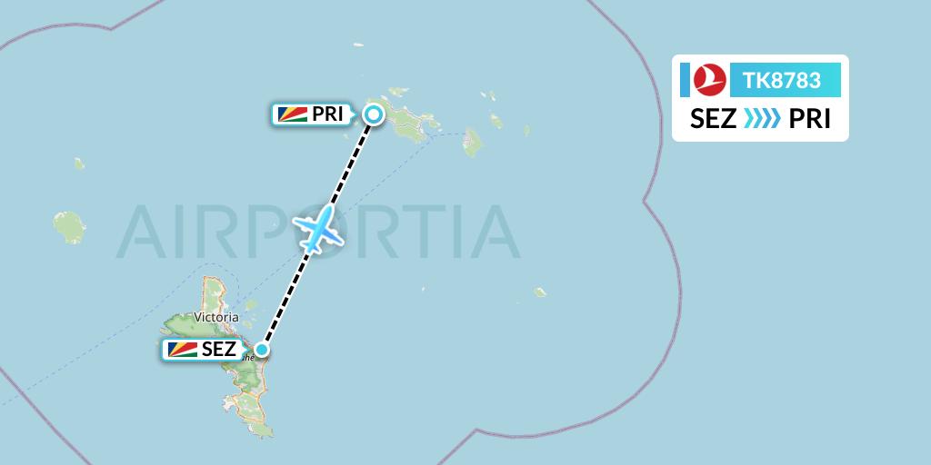 TK8783 Turkish Airlines Flight Map: Victoria to Praslin Island
