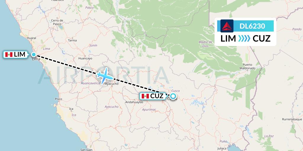 DL6230 Delta Air Lines Flight Map: Lima to Cusco