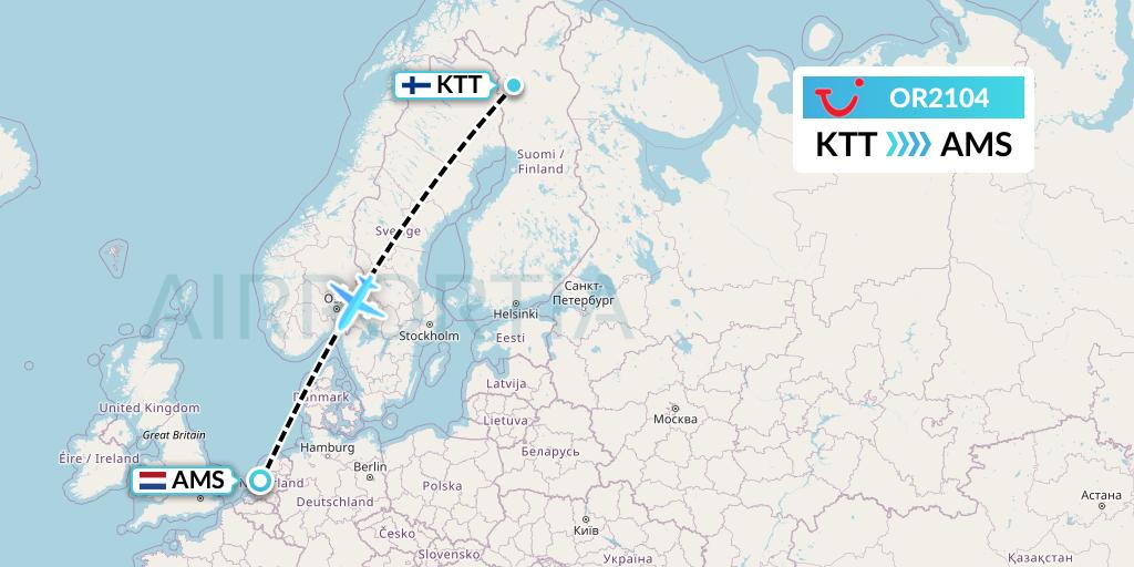 OR2104 TUI fly Netherlands Flight Map: Kittila to Amsterdam