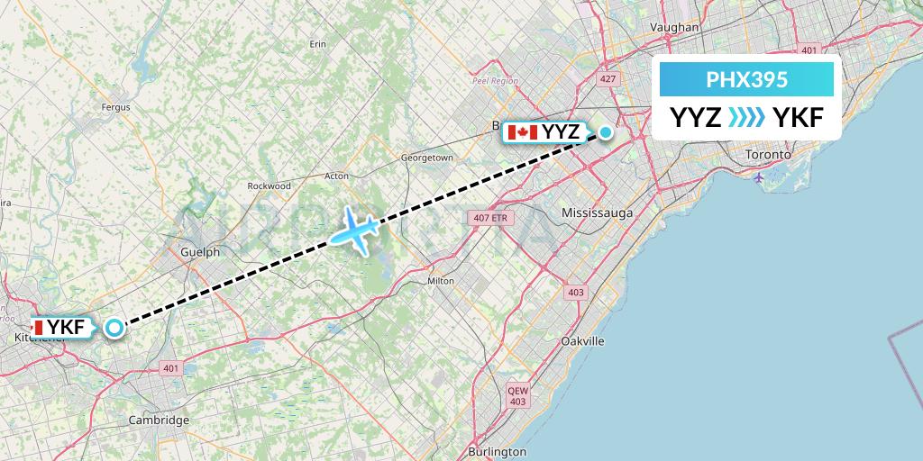 PHX395 SkyCare Flight Map: Toronto to Waterloo