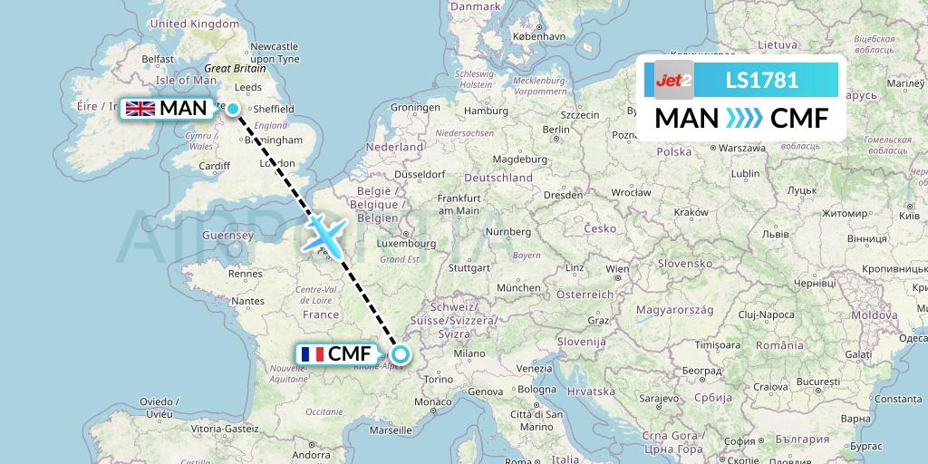 LS1781 Jet2 Flight Map: Manchester to Chambery