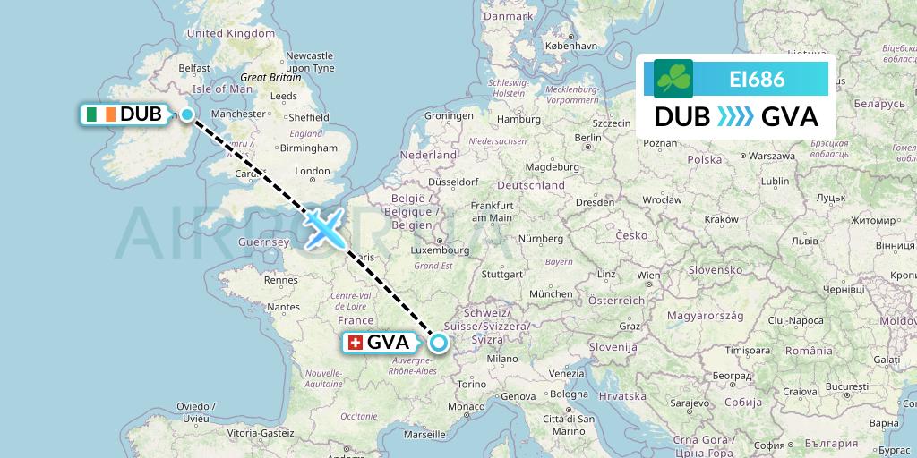 EI686 Aer Lingus Flight Map: Dublin to Geneva