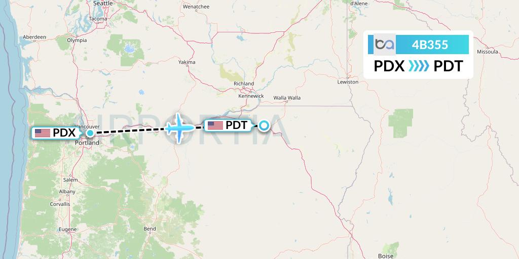 4B355 Boutique Air Flight Map: Portland to Pendleton