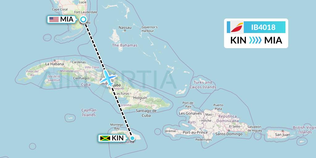 IB4018 Iberia Flight Map: Kingston to Miami