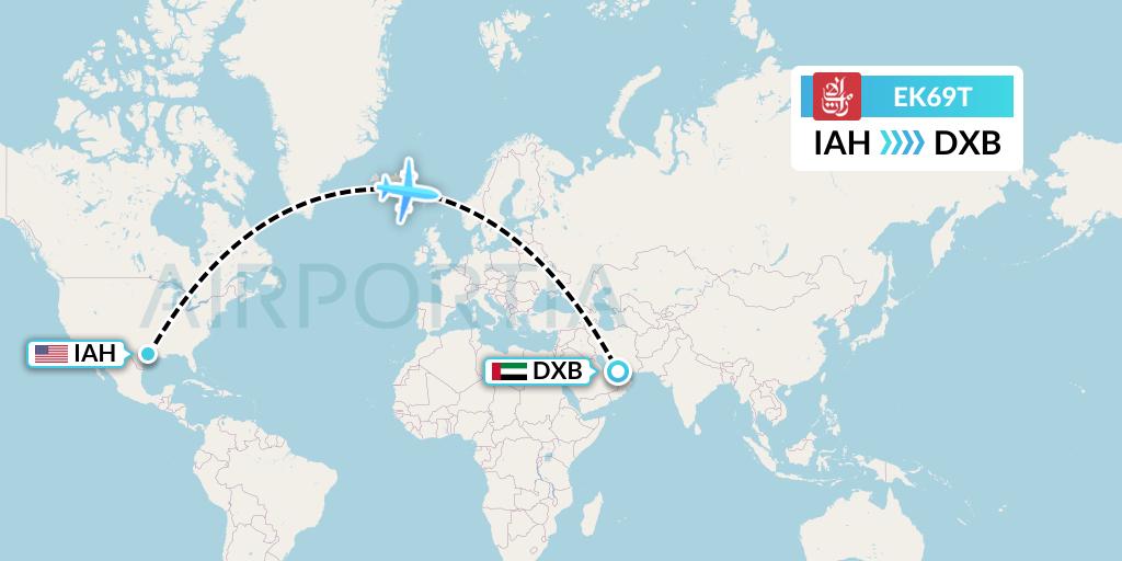 EK69T Emirates Flight Map: Houston to Dubai