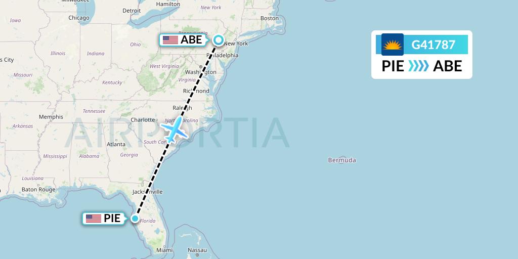 G41787 Allegiant Air Flight Map: St. Petersburg to Allentown