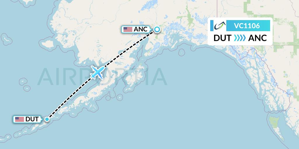 VC1106 ViaAir Flight Map: Unalaska to Anchorage