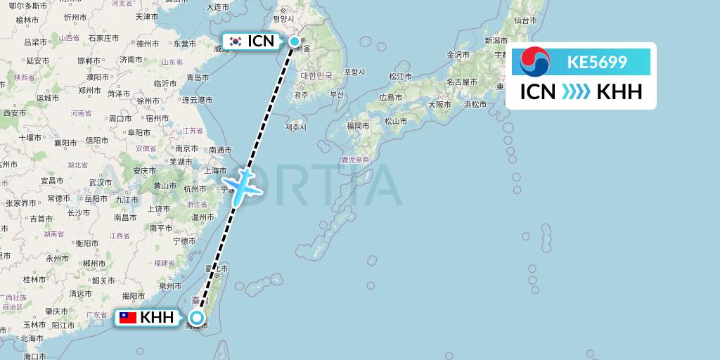 KE5699 Korean Air Flight Map: Seoul to Kaohsiung
