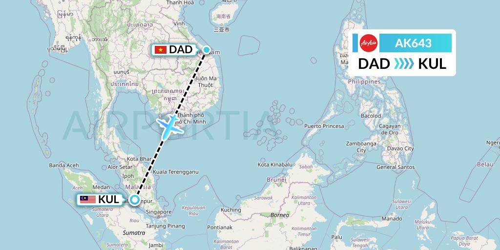 AK643 AirAsia Flight Map: Da Nang to Kuala Lumpur