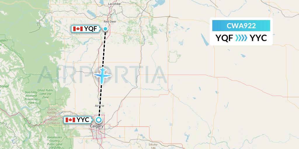 CWA922 Can West Corporate Air Charters Ltd. Flight Map: Red Deer to Calgary