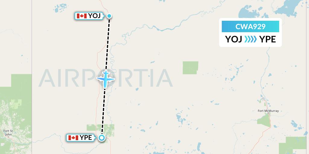 CWA929 Can West Corporate Air Charters Ltd. Flight Map: High Level to Peace River