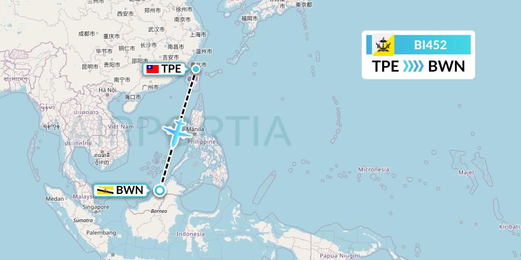 BI452 Royal Brunei Airlines Flight Map: Taipei to Brunei
