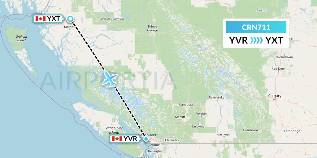 CRN711 Aerocaribbean Flight Map: Vancouver to Terrace