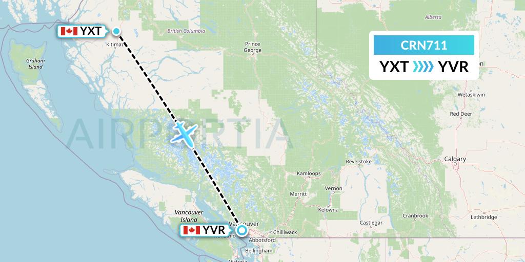CRN711 Aerocaribbean Flight Map: Terrace to Vancouver
