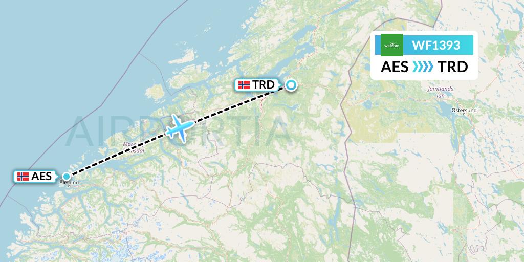 WF1393 Wideroe Flight Map: Alesund to Trondheim