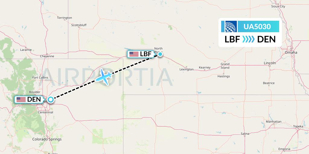 UA5030 United Airlines Flight Map: North Platte to Denver