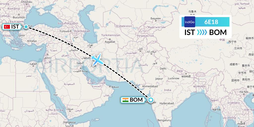 6E18 Flight Status IndiGo Airlines Istanbul to Mumbai (IGO18)