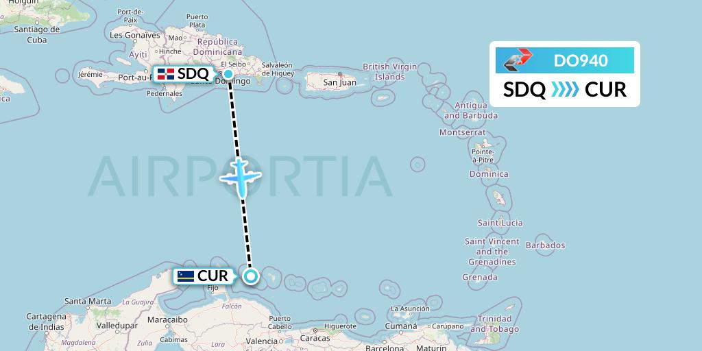 DO940 Sky High Aviation Flight Map: Santo Domingo to Willemstad