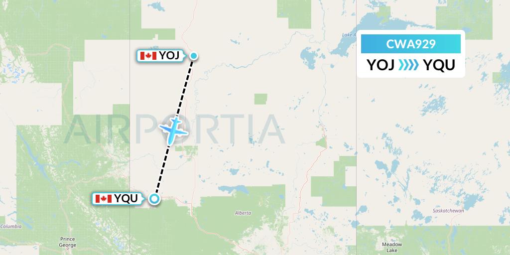 CWA929 Can West Corporate Air Charters Ltd. Flight Map: High Level to Grande Prairie