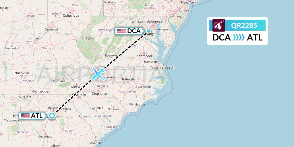 QR2285 Qatar Airways Flight Map: Washington to Atlanta