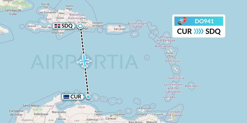 DO941 Sky High Aviation Flight Map: Willemstad to Santo Domingo