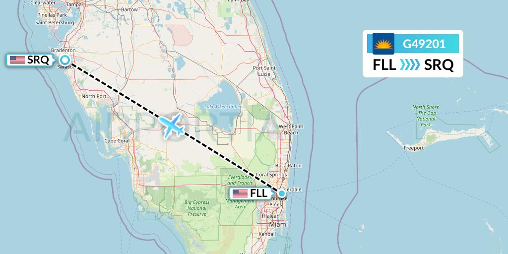 G49201 Allegiant Air Flight Map: Fort Lauderdale to Sarasota