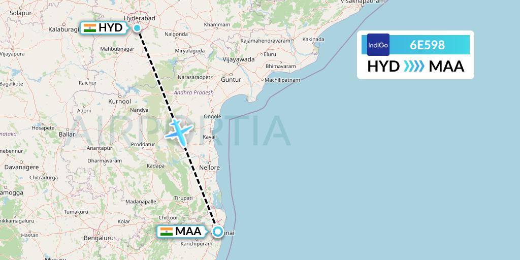 6E598 IndiGo Airlines Flight Map: Hyderabad to Chennai