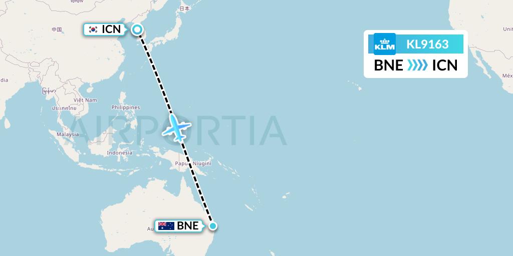 KL9163 KLM Flight Map: Brisbane to Seoul