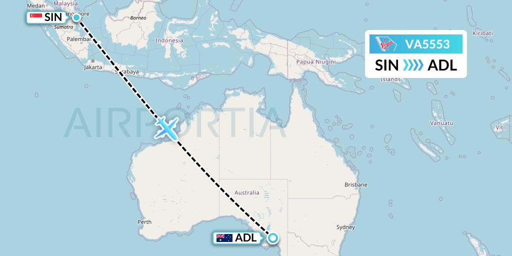 VA5553 Virgin Australia Flight Map: Singapore to Adelaide