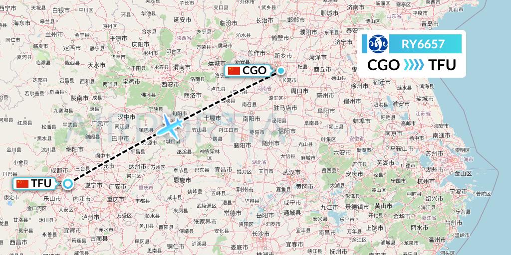 RY6657 Jiangxi Air Flight Map: Zhengzhou to Chengdu