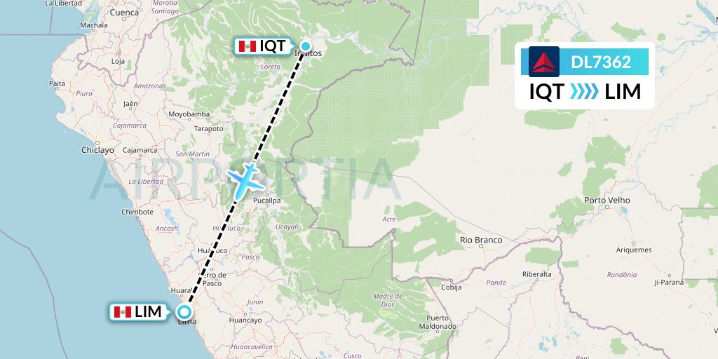 DL7362 Delta Air Lines Flight Map: Iquitos to Lima
