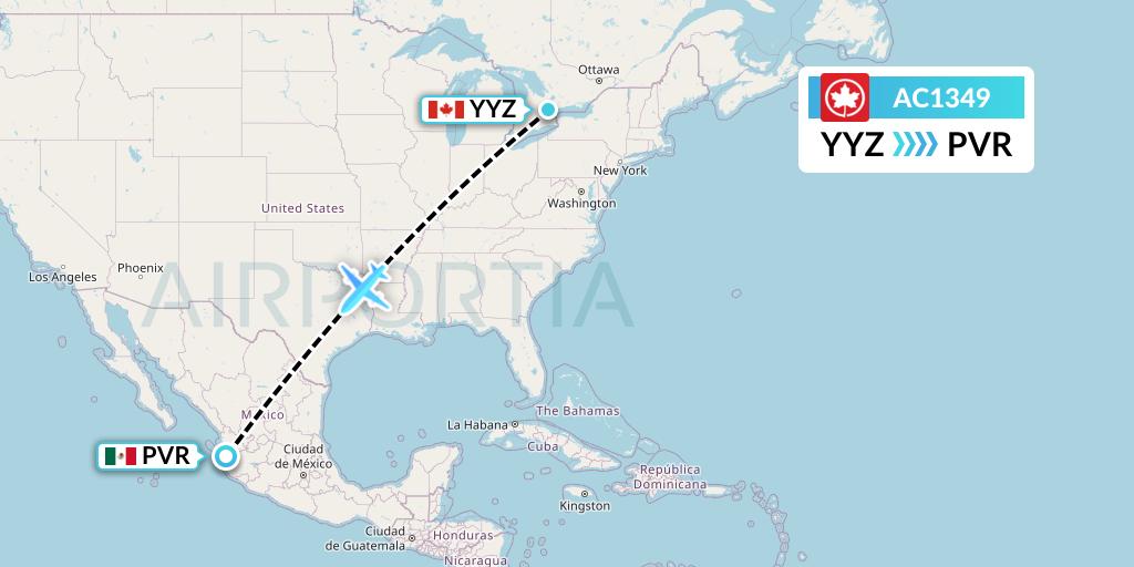 AC1349 Air Canada Flight Map: Toronto to Puerto Vallarta