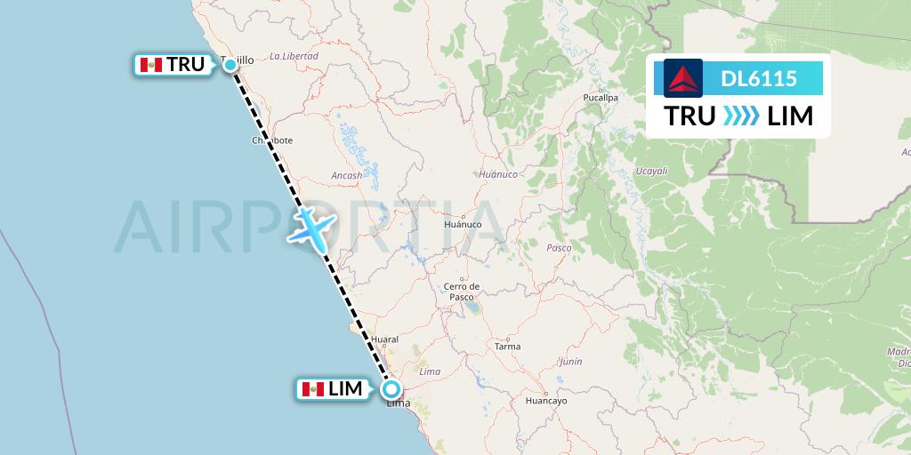 DL6115 Delta Air Lines Flight Map: Trujillo to Lima