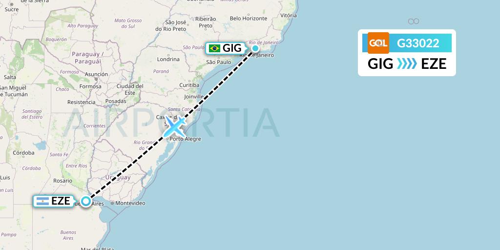 G33022 GOL Transportes Aeros Flight Map: Rio de Janeiro to Buenos Aires