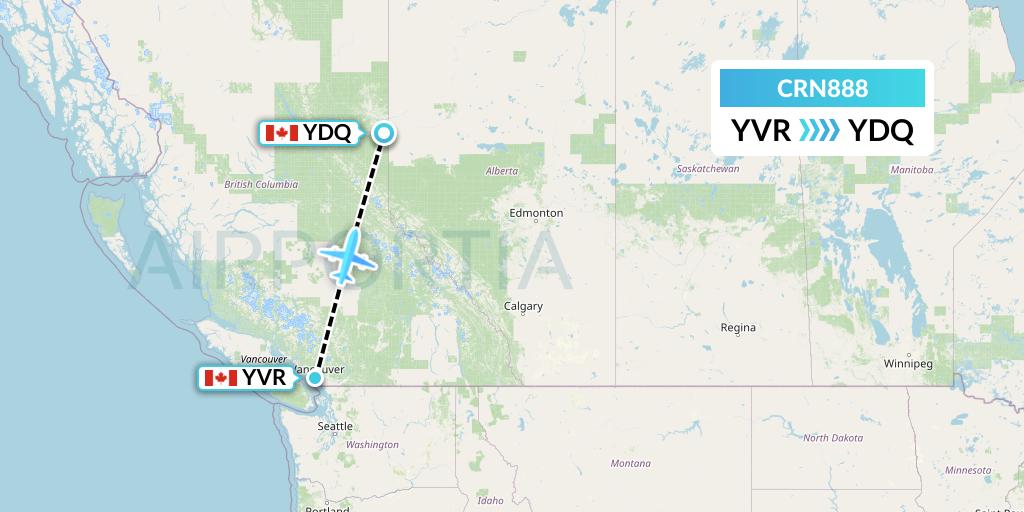 CRN888 Aerocaribbean Flight Map: Vancouver to Dawson Creek