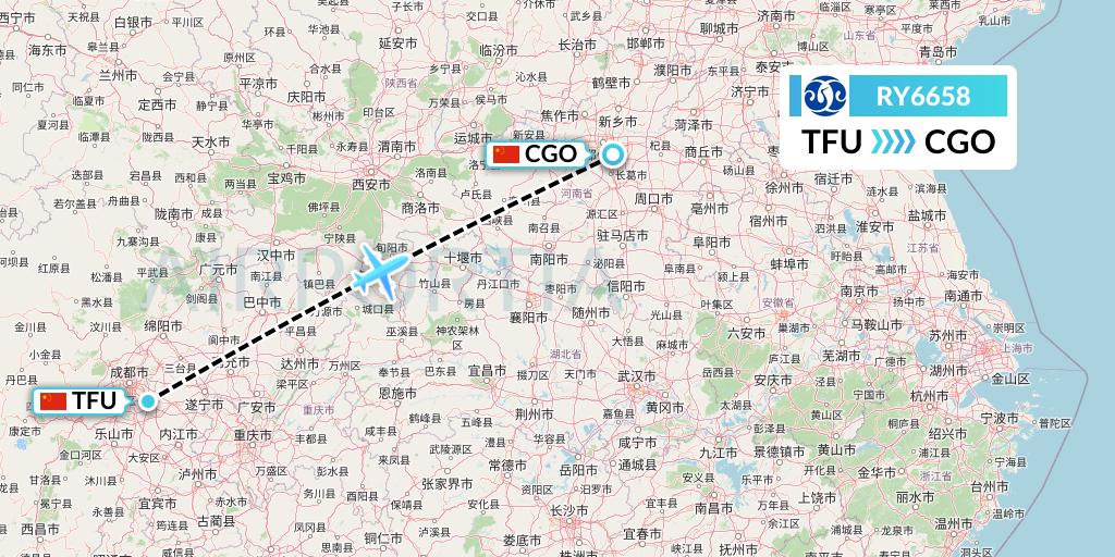 RY6658 Jiangxi Air Flight Map: Chengdu to Zhengzhou