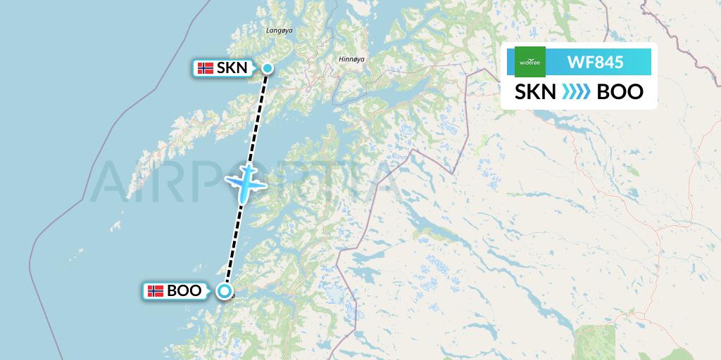 WF845 Wideroe Flight Map: Stokmarknes to Bodo