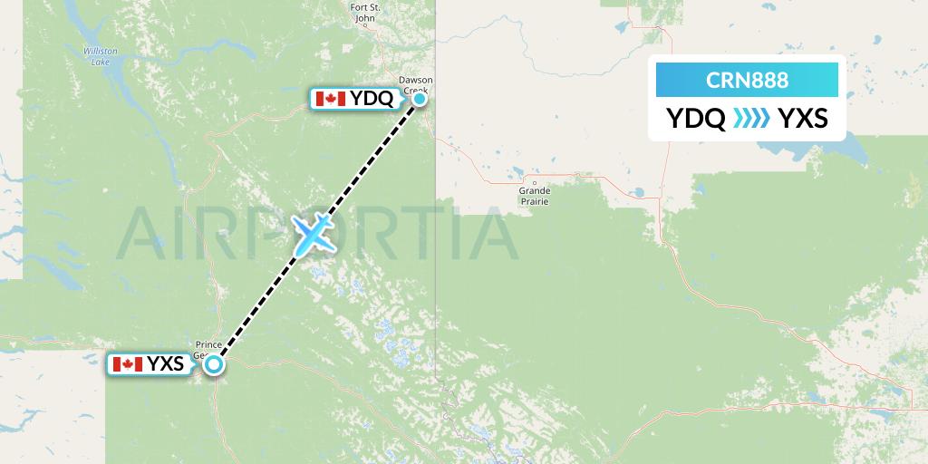 CRN888 Aerocaribbean Flight Map: Dawson Creek to Prince George