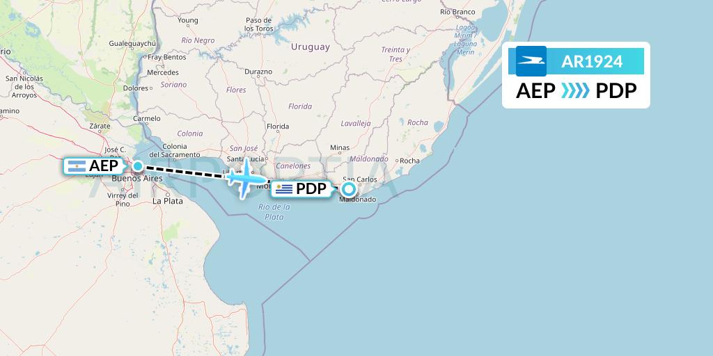 AR1924 Aerolineas Argentinas Flight Map: Buenos Aires to Punta del Este